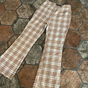 NWOT Missguided plaid wide leg flat front slacks mod plaid stripe pants size 8